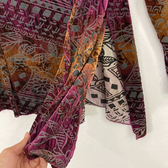 Valentine -USA 2X Multi Color Velvet Ruffle Boho Romantic Asymmetric Stretch Top - Picture 6 of 12